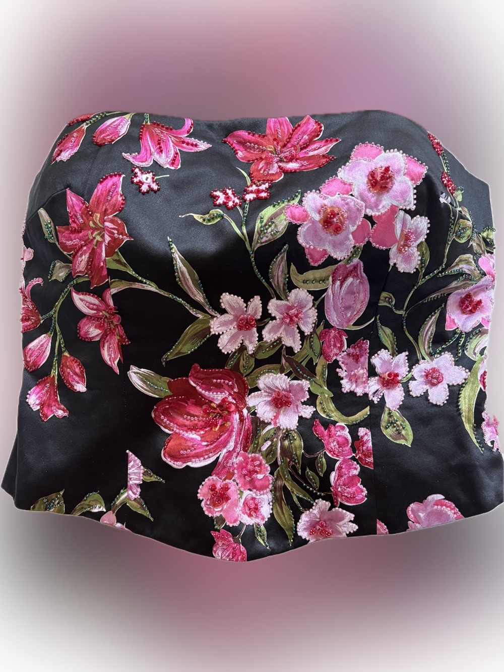Kay Unger Pink & Black floral bustier